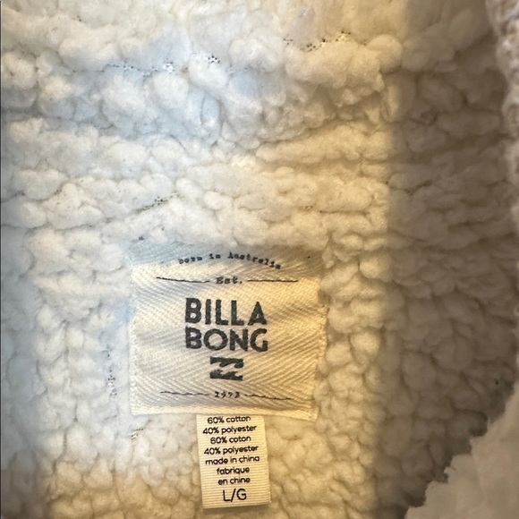 Billabong tan fleece lined front button/zipper closure 2 pocket jacket size L - Picture 2 of 3